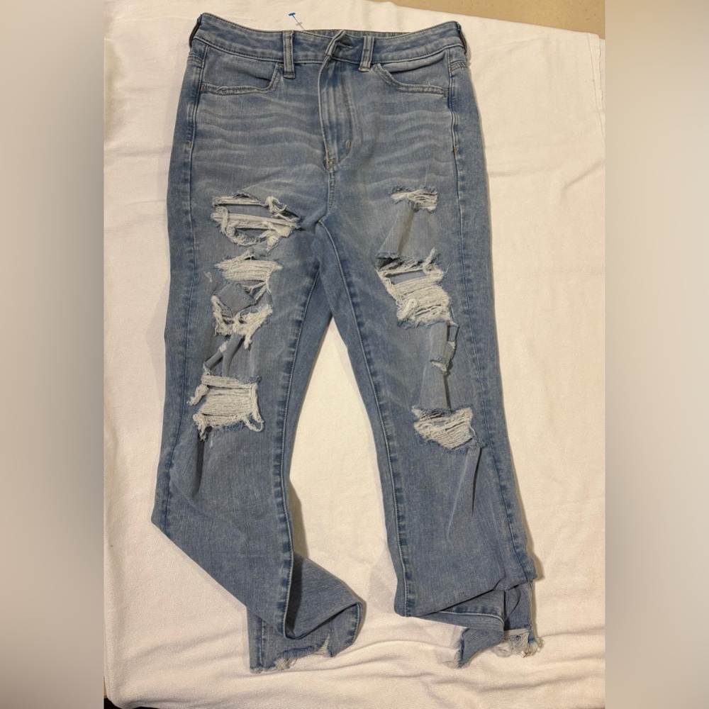 American Eagle Highest Rise Jegging Blue Distressed Stretch Jeans